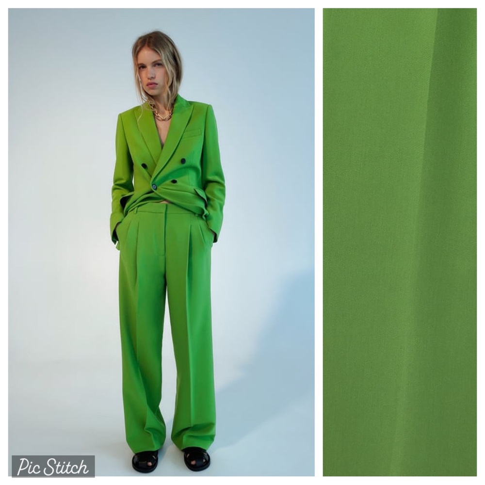 Zara Green Double-Breasted Suit Pants
